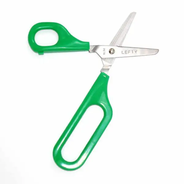 Selbstöffnende Schere mit asymmetrischen Griffen für Linkshänder von PETA (16 cm) in grün