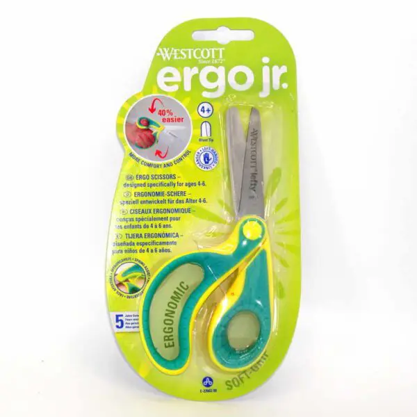 Kinderschere ergo jr. für Linkshänder von Westcott (13 cm) in grün-gelb – Bild 3