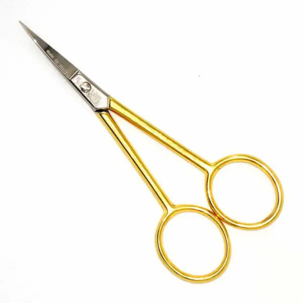 Stickschere mit vergoldeten Griffen und gebogener Spitze von Premax (10.4 cm)