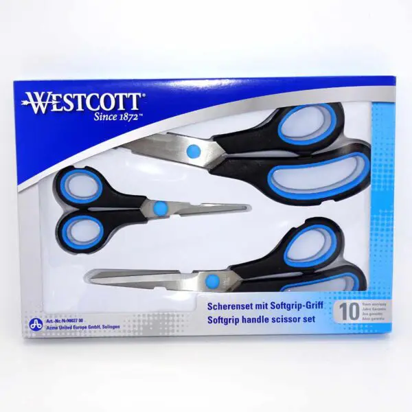 Set mit 3 Softgrip-Griff Scheren von Westcott in blau-schwarz