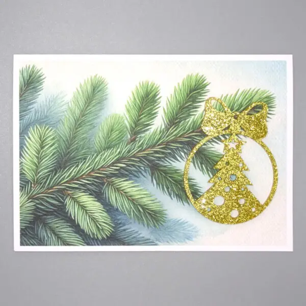 Weihnachtskarte mit Tannenast und goldenem Weihnachtsbaum aus Acryl (Grösse A5)