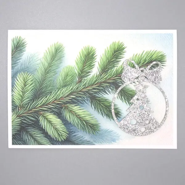 Weihnachtskarte mit Tannenast und silbernem Weihnachtsbaum aus Acryl (Grösse A5)