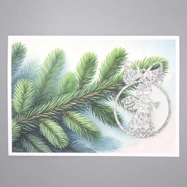 Weihnachtskarte mit Tannenast und silbernem Engel aus Acryl (Grösse A5)